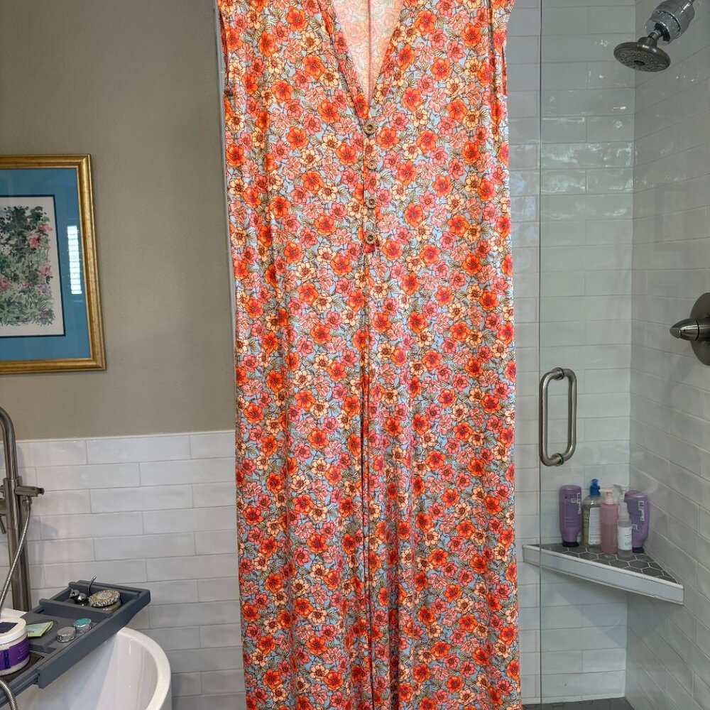 Three Bird Nest Daphne Coral Floral Patterned Jumpsuit SMALL BOHO JUMPSUIT - Picture 2 of 3